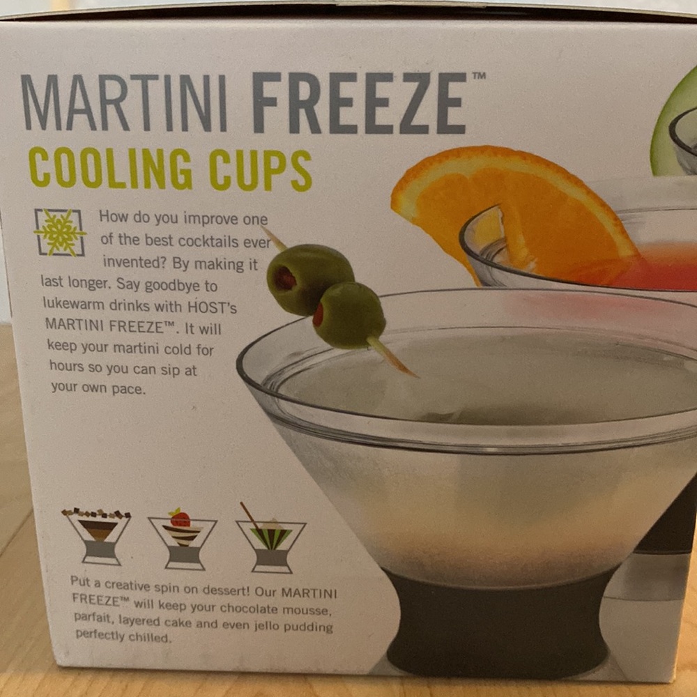New! Martini Freeze Cooling Cups, Glasses NEW IN BOX. Clear with grey grip..HOST - Picture 3 of 16